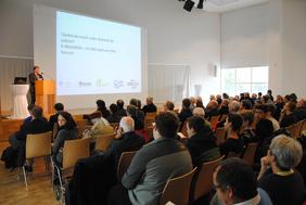 ZSW-Vorstand Tillmetz eröffente die Vortragssession im gut besuchten Ulmer Stadthaus am Münsterplatz